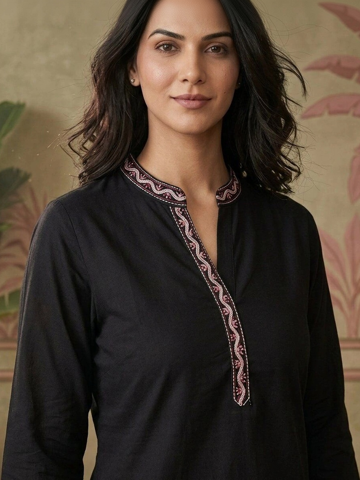 Women’s Black Embroidered Rayon Kurti AROMIE.STORE