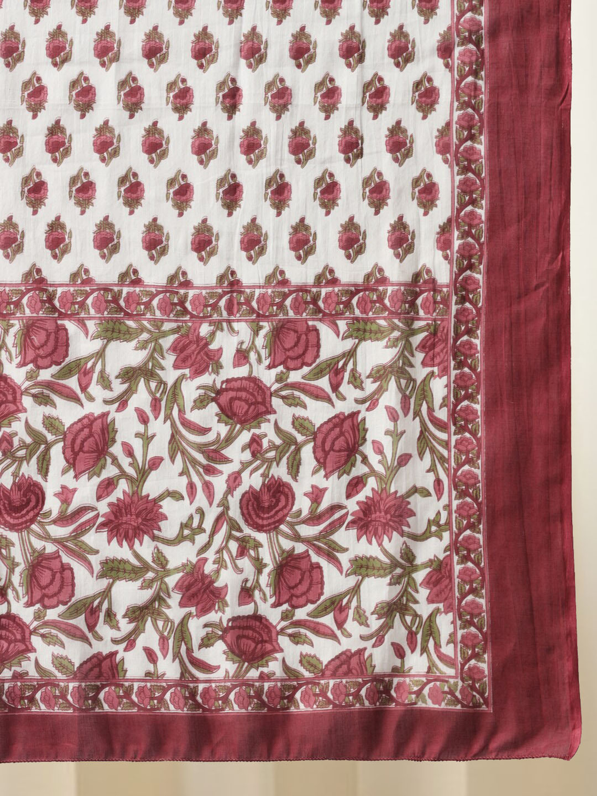 Floral Printed Pure Cotton Empire Kurta With Trouser & Dupatta
