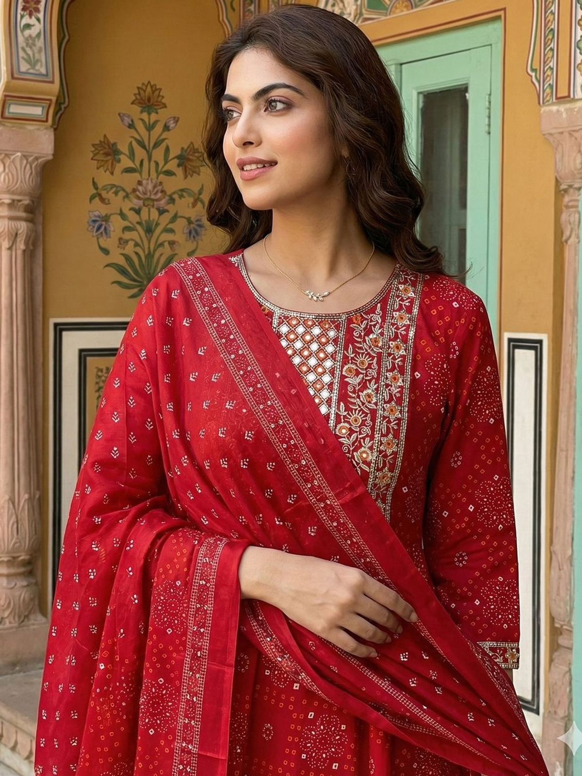Women Ethnic Motifs Embroidered Regular Pure Cotton Kurta with Trousers & With Dupatta