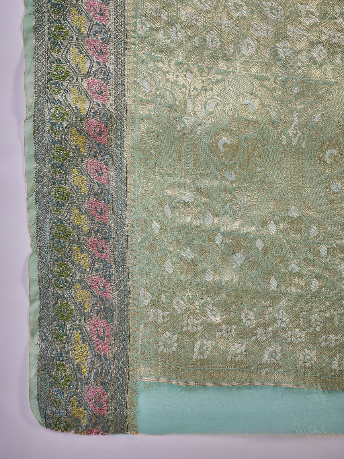 Blue Silk Blend Saree with Ethnic Motif Weave & Zari Detail