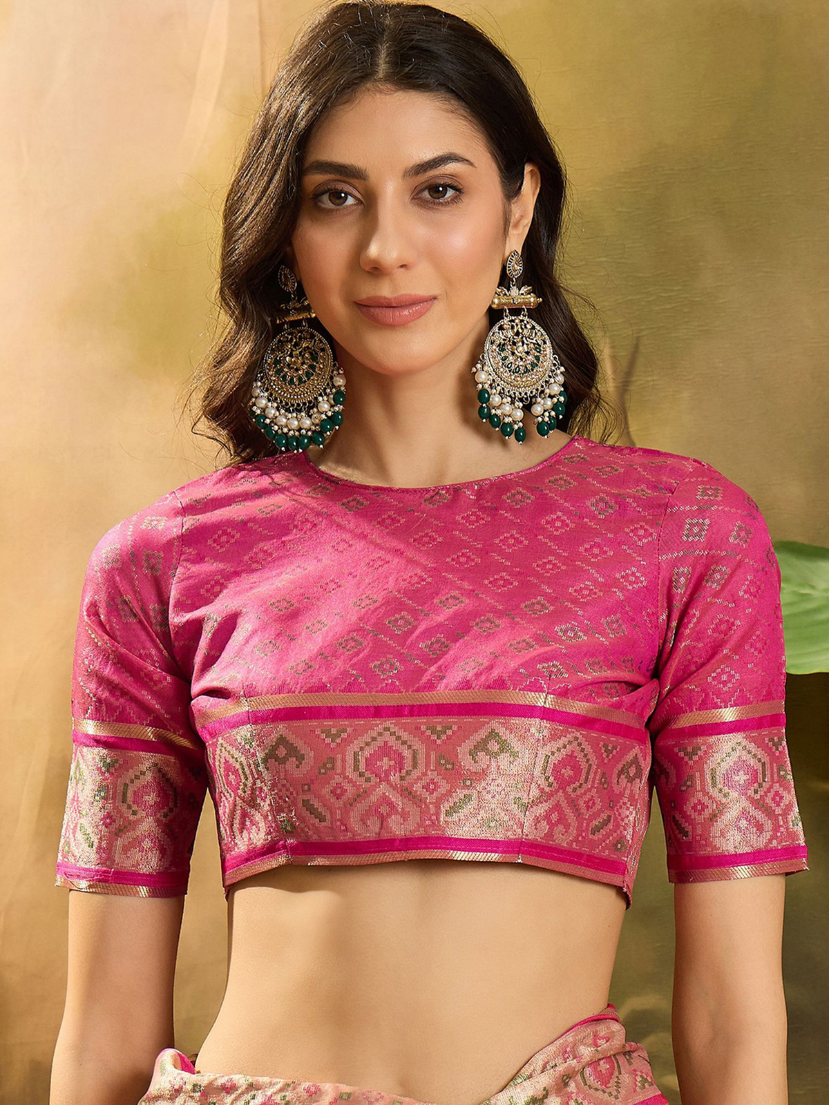 Pink Patola Organza Saree with Woven Design Border & Blouse Piece