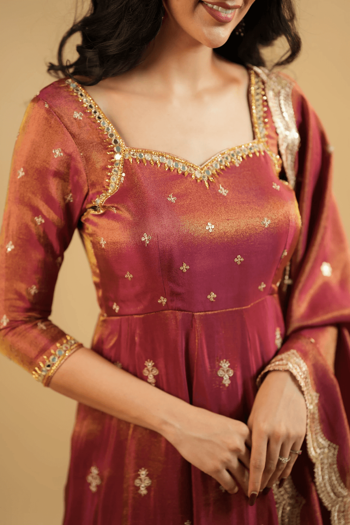 Rust Organza Cosmo Slit Anarkali Suit Set