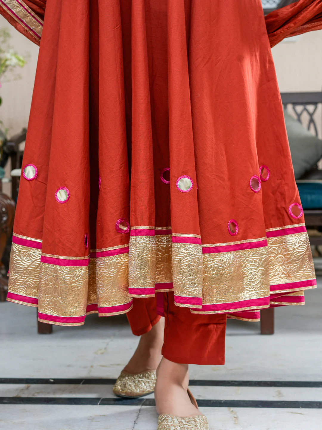 Rust Mirror Gotta Anarkali Set