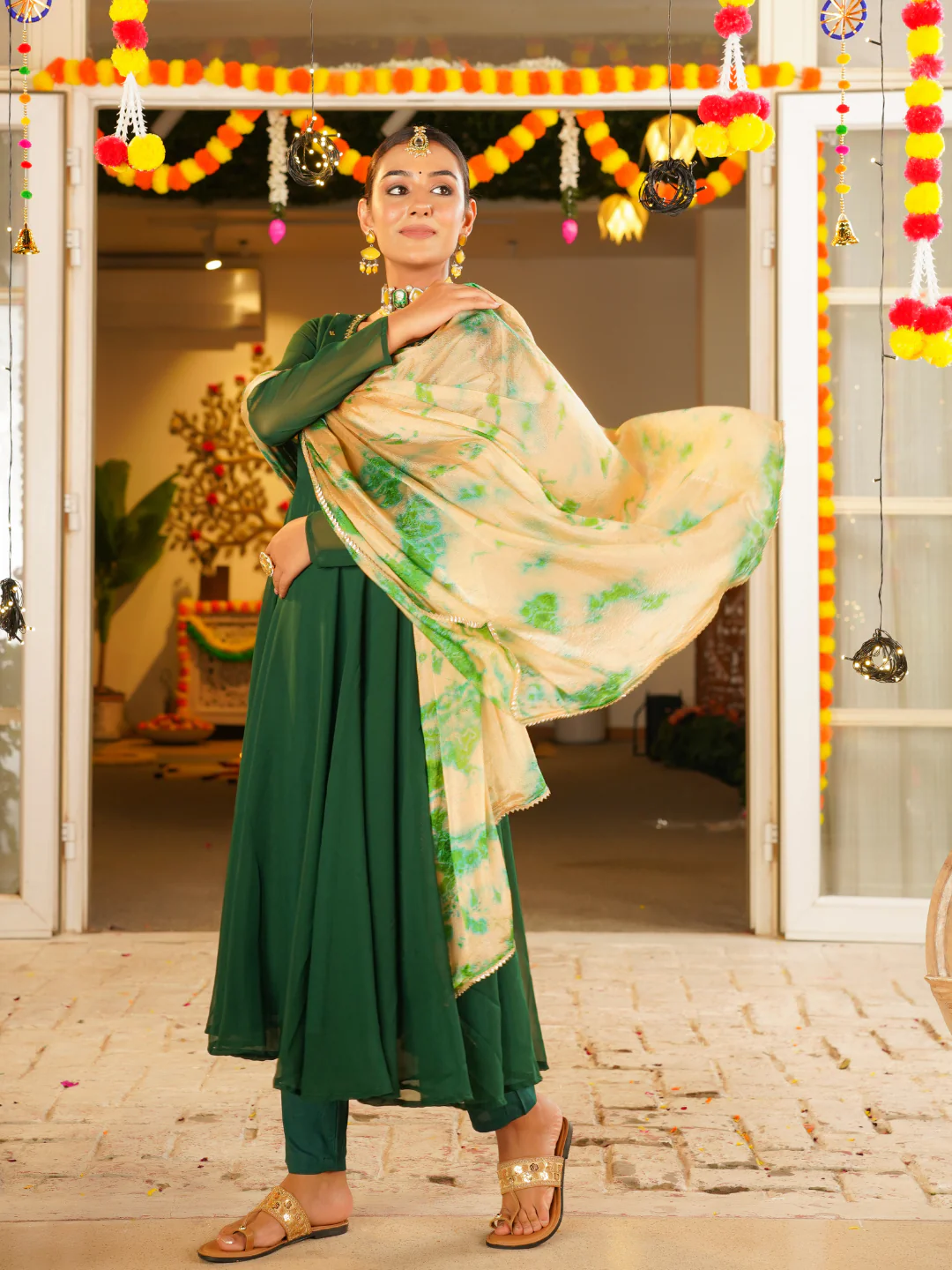 Zarreen Handwork Anarkali Set – Olive Green
