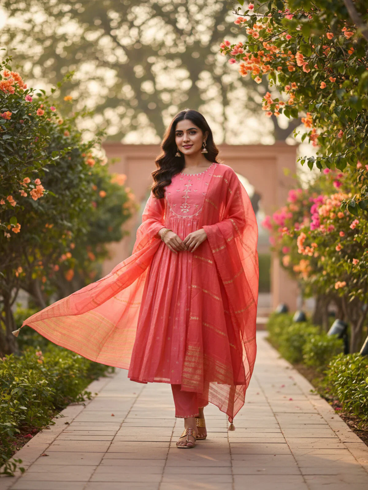 Embroidered Anarkali Calf Length Kurta and Pant With Dupatta