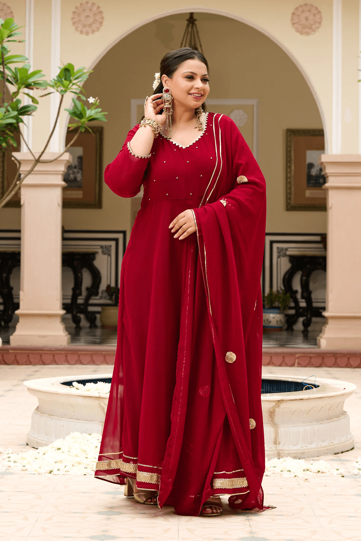 Women Embroidered Zari Georgette Anarkali Kurta with Dupatta