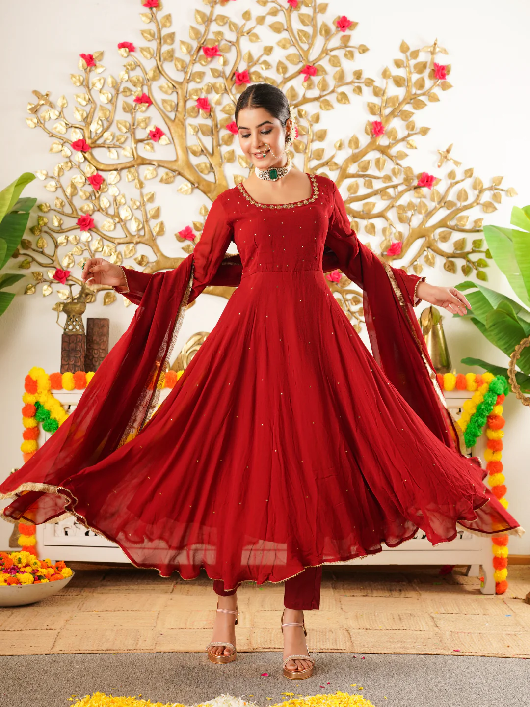 Zyra Maroon Anarkali Set – Georgette Festive Suit