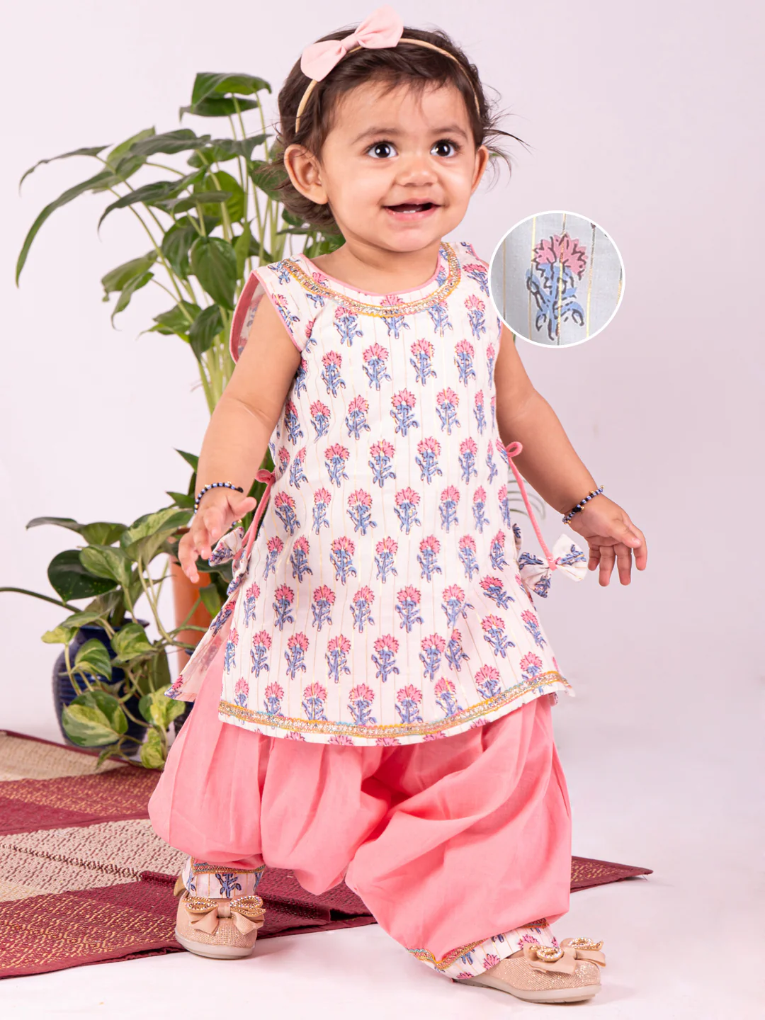 Multicolor Cotton  Girls Kurta Set