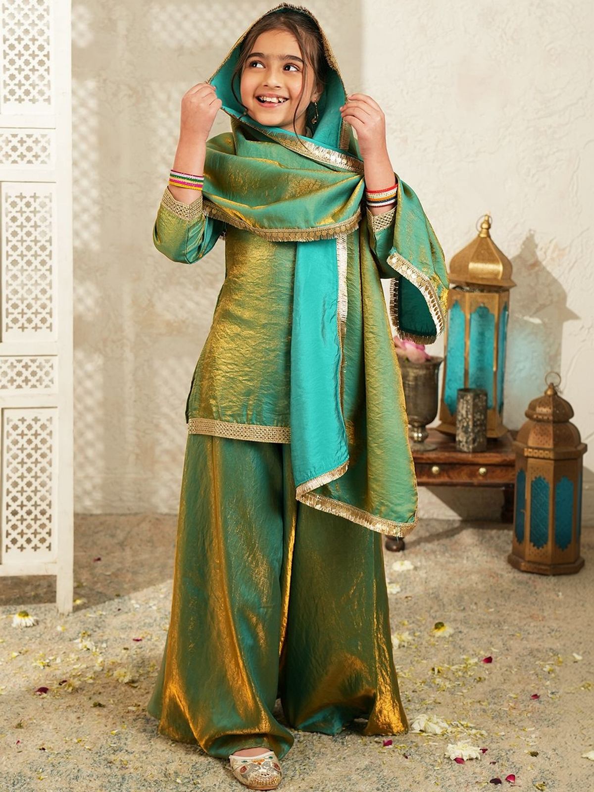 Girls Regular Gotta Patti Kurta with Palazzos & With Dupatta