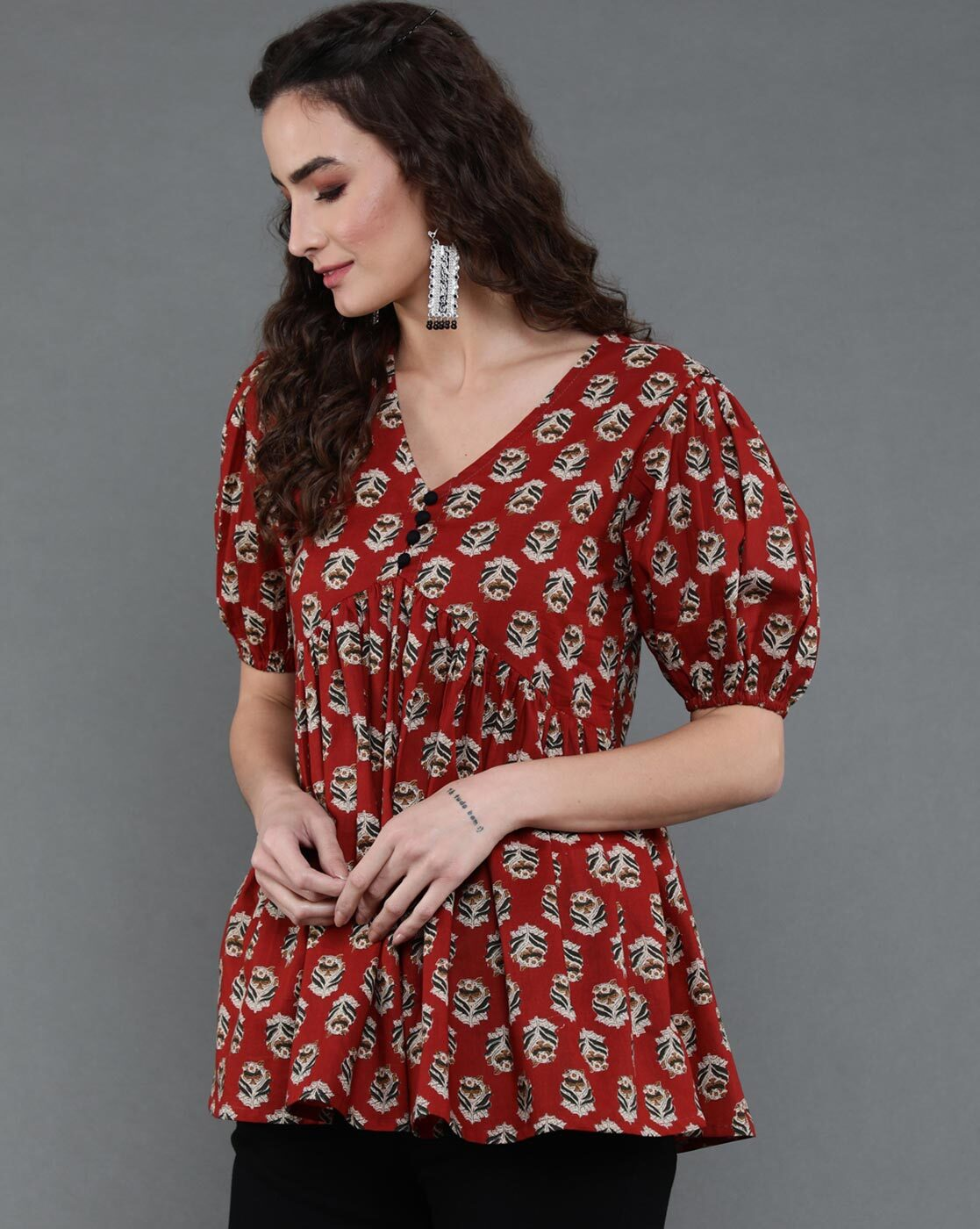 Women Floral Print Flared Tunic