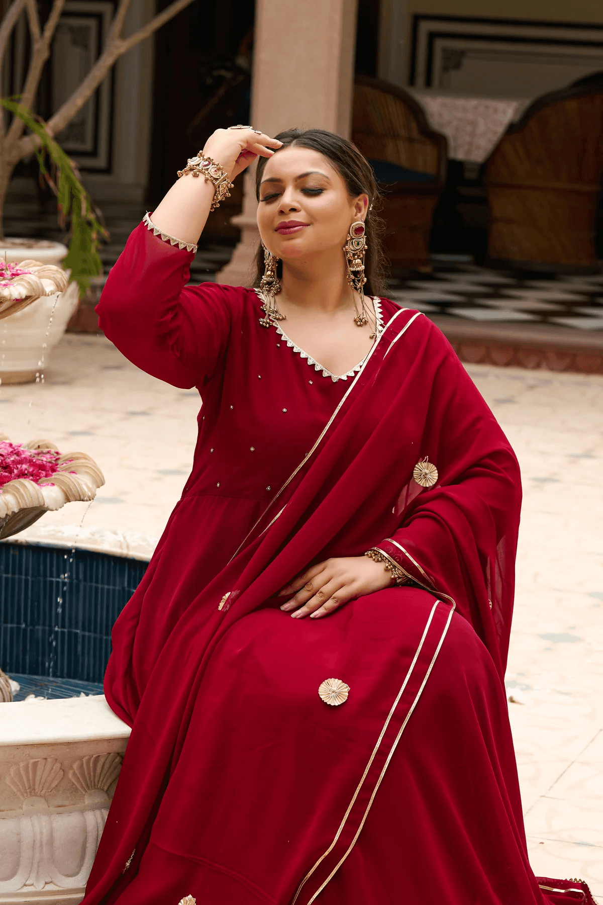 Women Embroidered Zari Georgette Anarkali Kurta with Dupatta