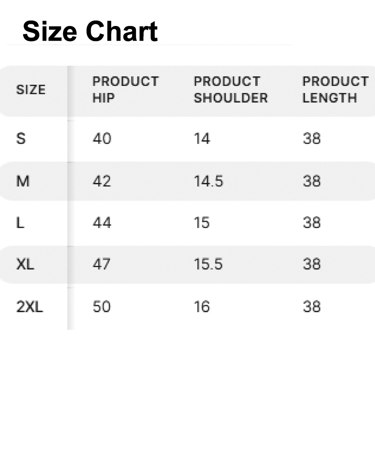 Aromie Fusion Wear size chart showing S to 2XL hip shoulder and length measurements for Indian jumpsuit for women