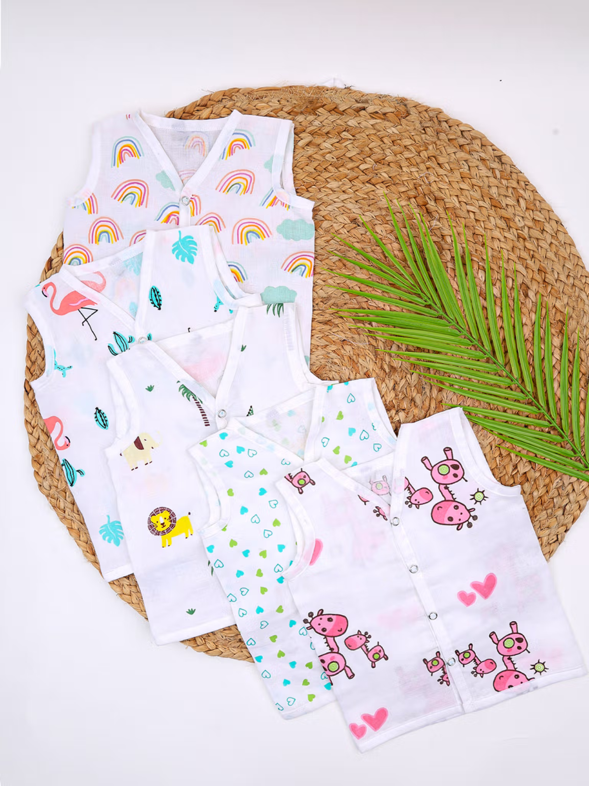 Organic cotton muslin jhabla for babies with snap buttons
