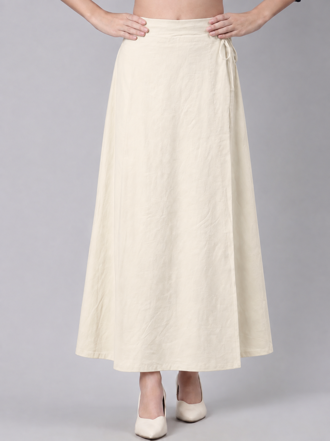 Cream Cotton Saree Petticoat with Drawstring AROMIE