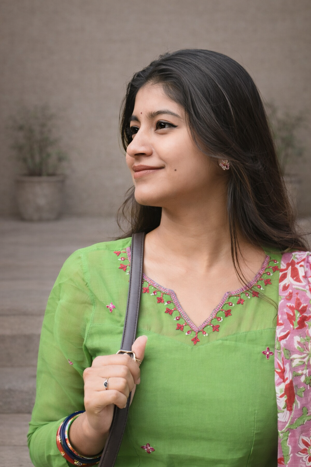 Parrot Green Pure Kota Hand Embroidered Kurta Set with Mul Checks Cotton Dupatta