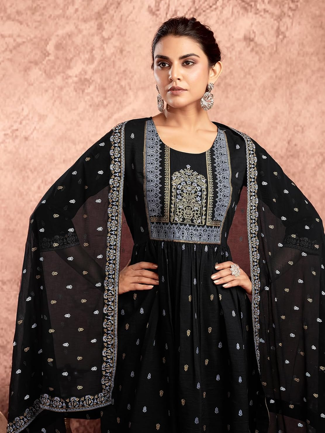 Black Anarkali chinnon kurta set with dupatta – Indian outfit for women in Canada
