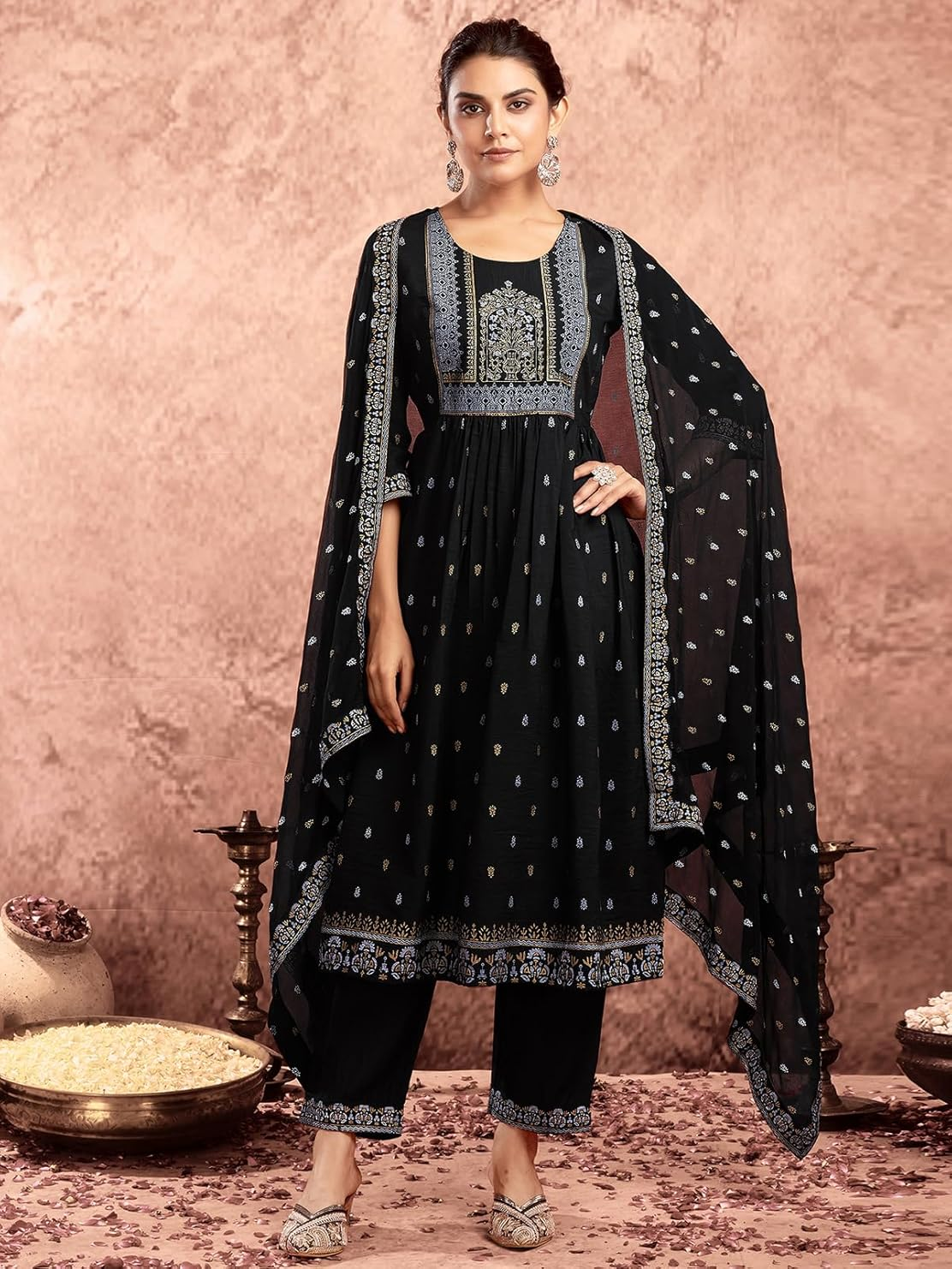 Black Anarkali chinnon kurta set with dupatta – Indian outfit for women in Canada