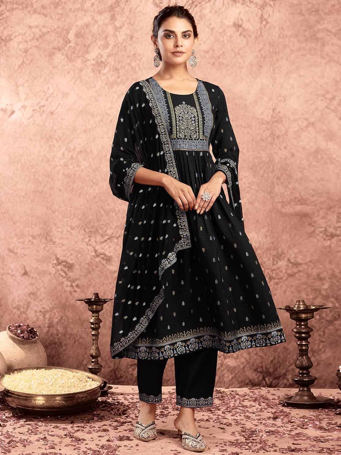 Black Anarkali chinnon kurta set with dupatta – Indian outfit for women in Canada