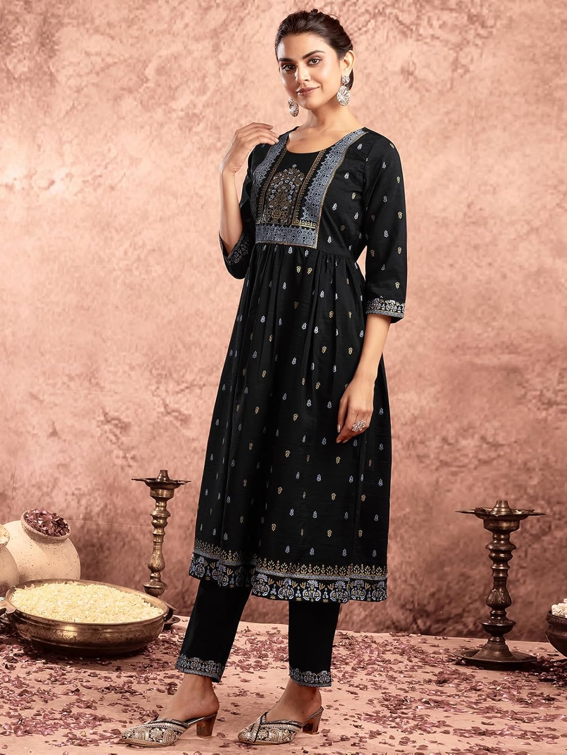 Black Anarkali chinnon kurta set with dupatta – Indian outfit for women in Canada