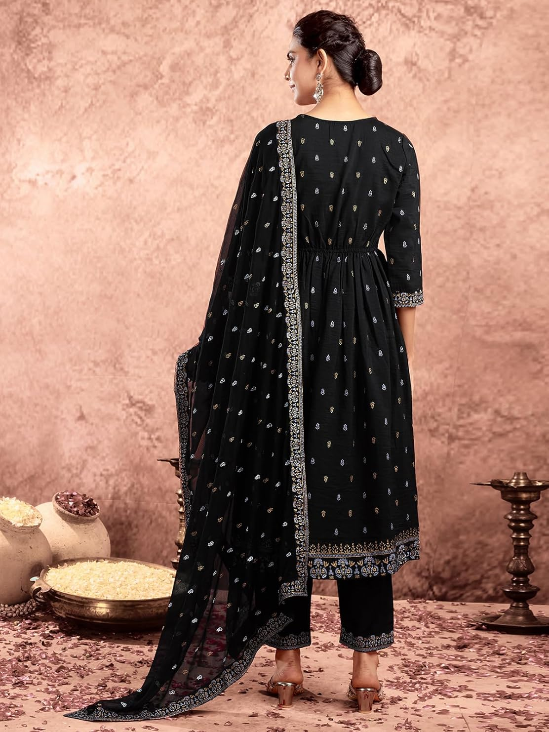 Black Anarkali chinnon kurta set with dupatta – Indian outfit for women in Canada