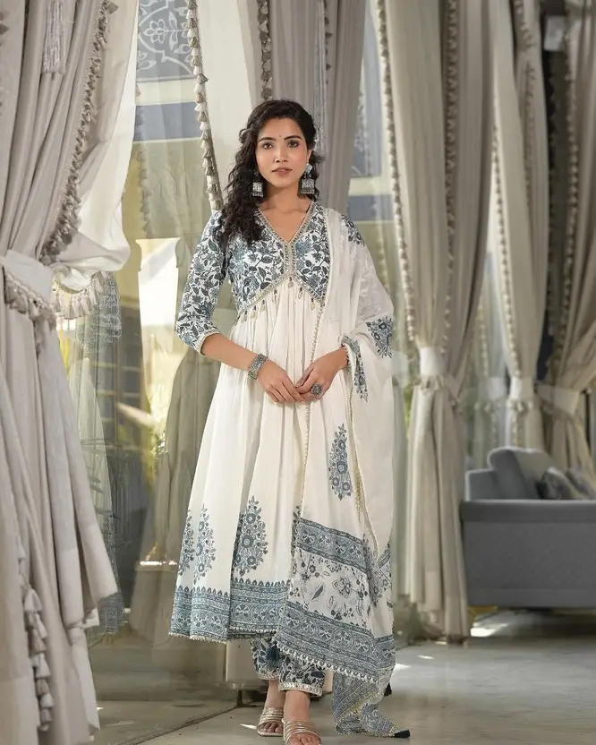 Close-up of handblock print pattern on cotton kurta – Elegant Indian outfit