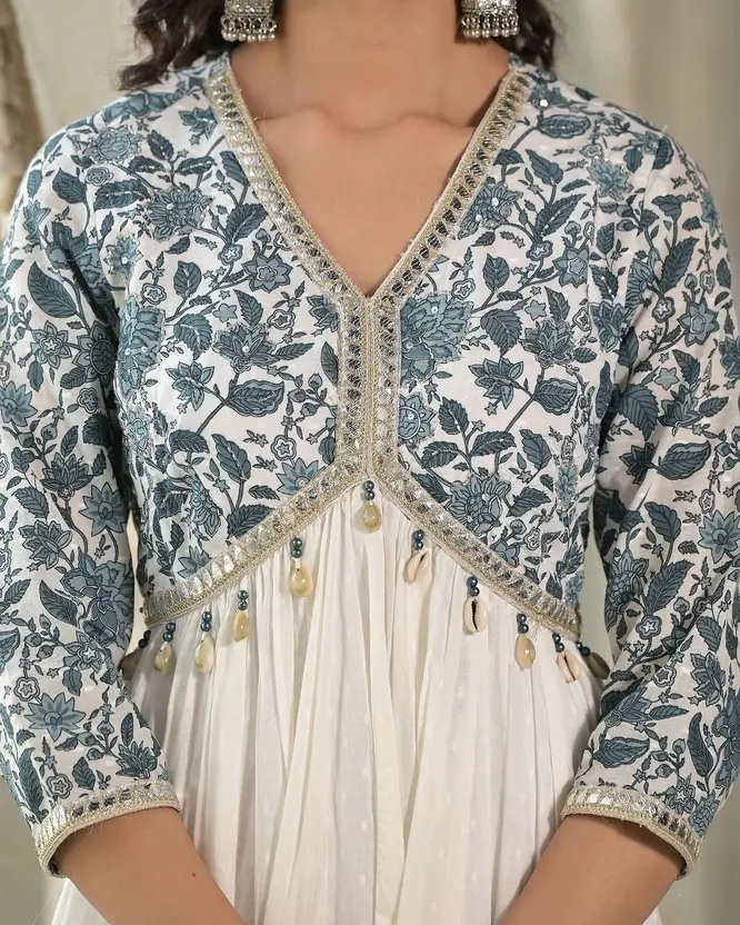 Close-up of handblock print pattern on cotton kurta – Elegant Indian outfit