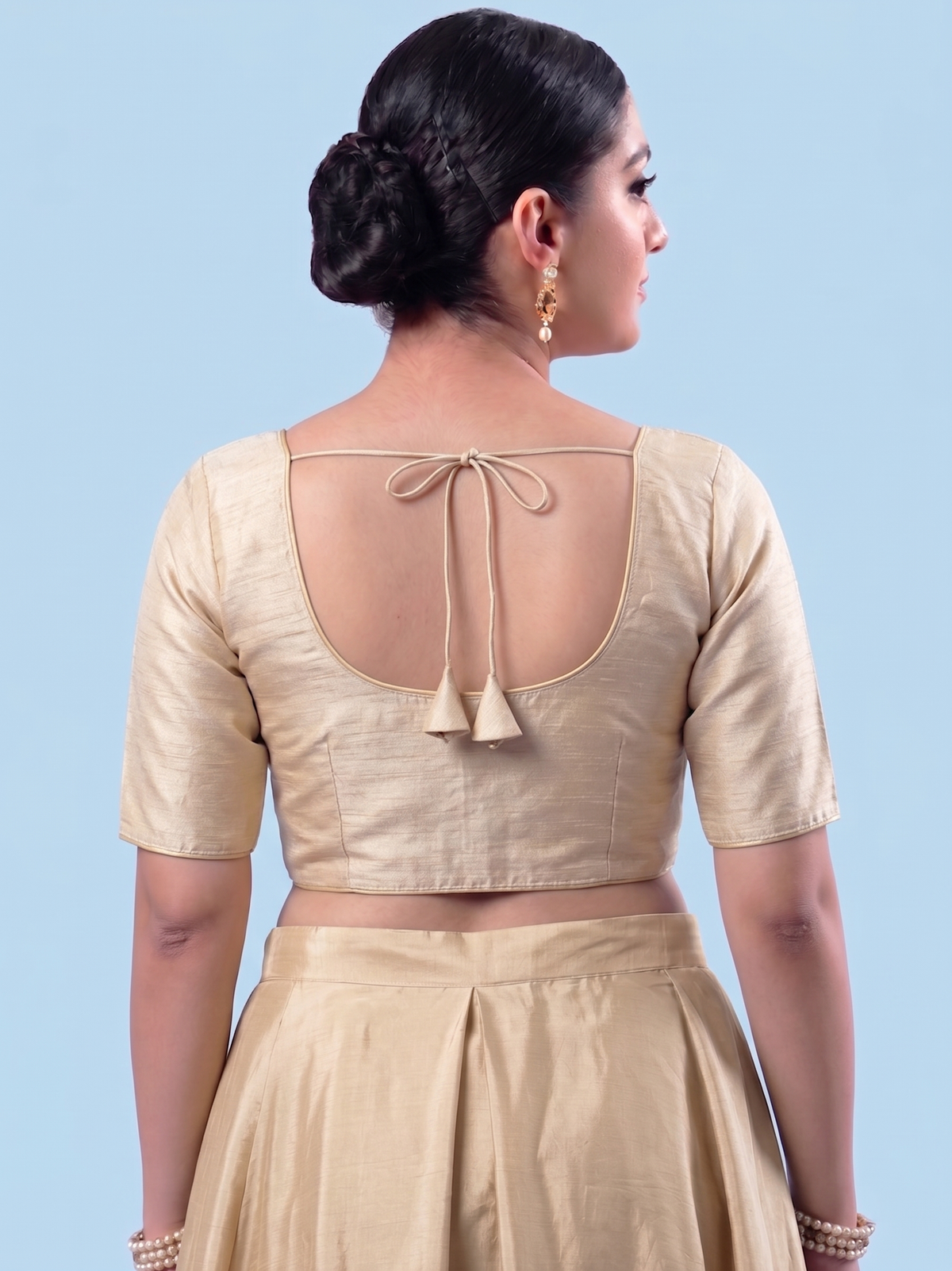 Beige   Saree Blouse with Elbow Sleeves AROMIE | Affordable Indian Clothes & Dresses in Canada