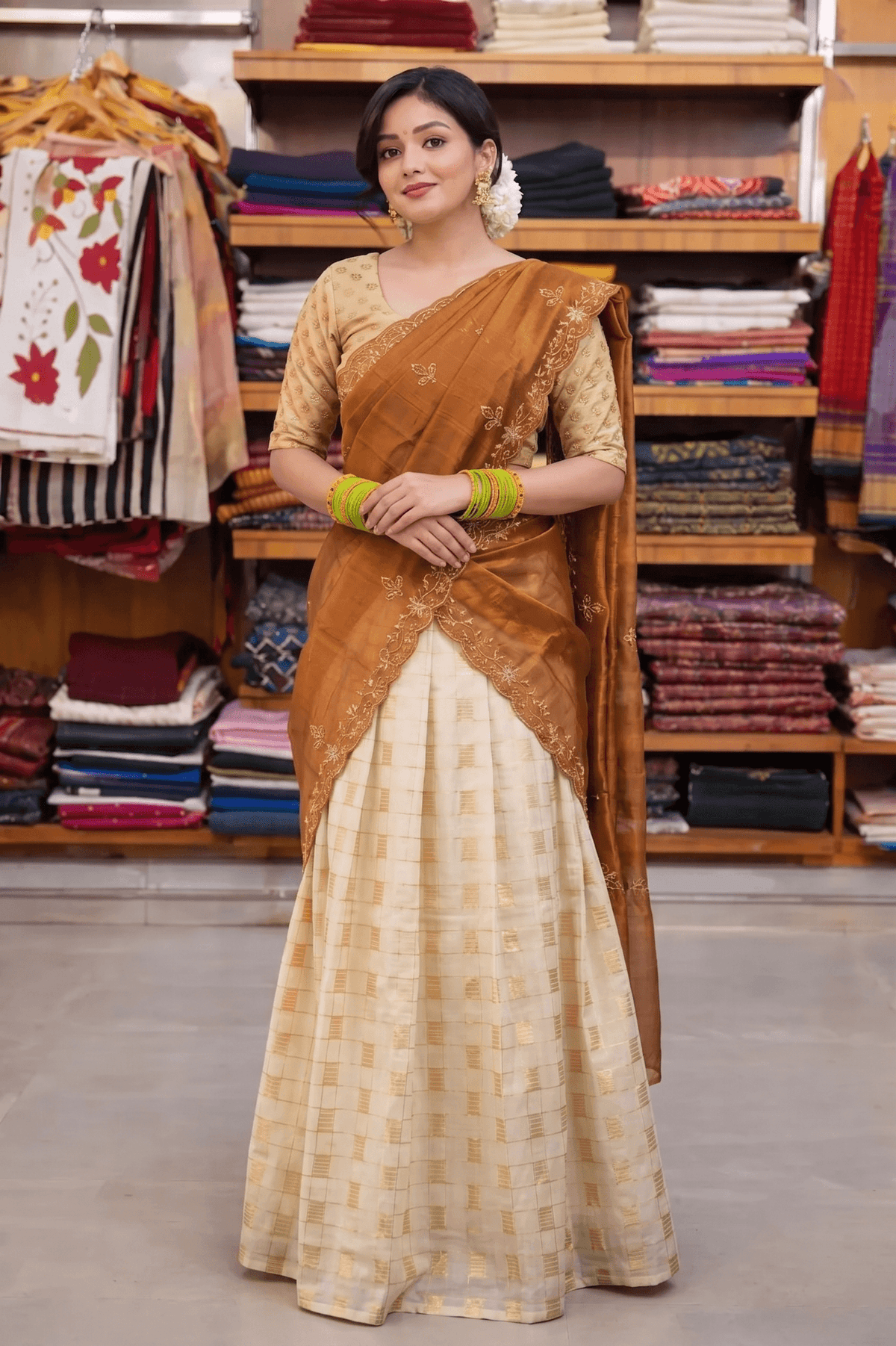 Ready-to-Wear Semi Silk Dhavani Set with Pavada and Stitched Blouse (Copy) AROMIE