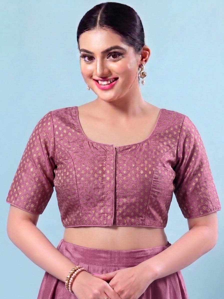 Old Rose  plain Saree Blouse with Elbow Sleeves AROMIE | Affordable Indian Clothes & Dresses in Canada
