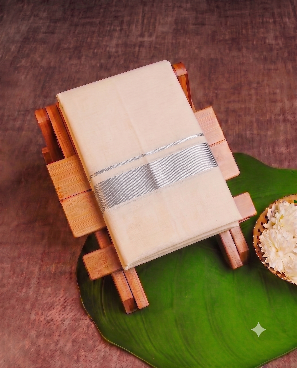 Classic Cream Kerala Mundu with Silver Kasavu Border