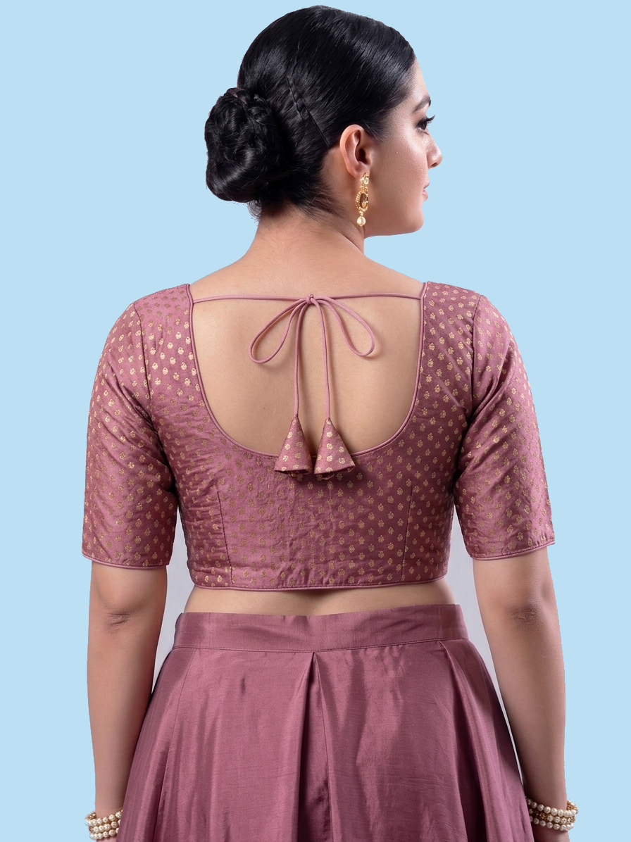 Old Rose  plain Saree Blouse with Elbow Sleeves AROMIE | Affordable Indian Clothes & Dresses in Canada
