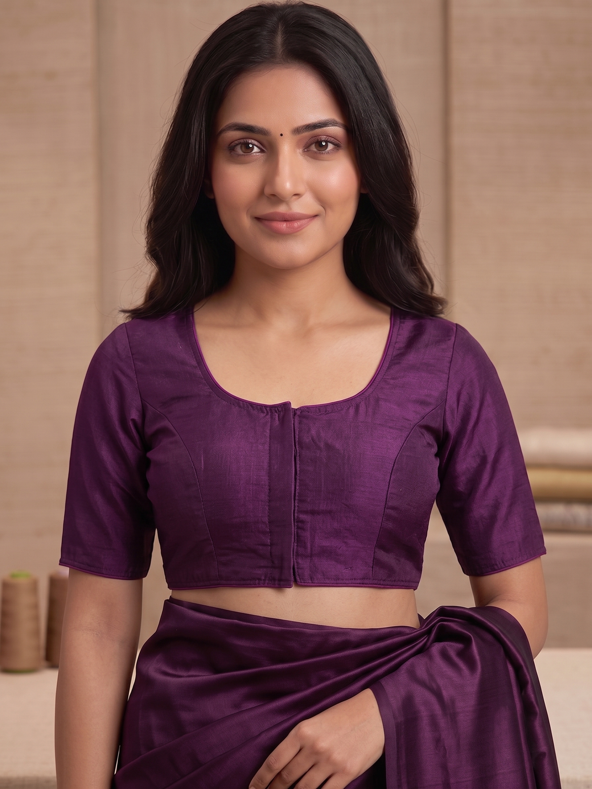 Purple Plain Cotton Saree Blouse