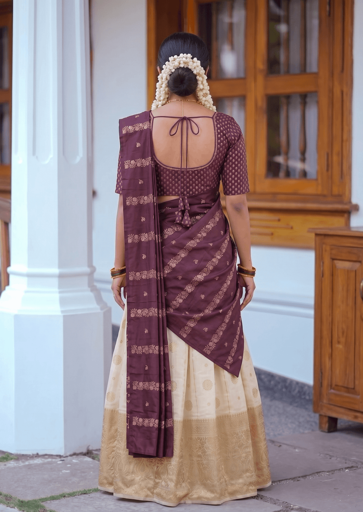 Ready-to-Wear Semi Silk Dhavani Set with Pavada and Stitched Blouse AROMIE