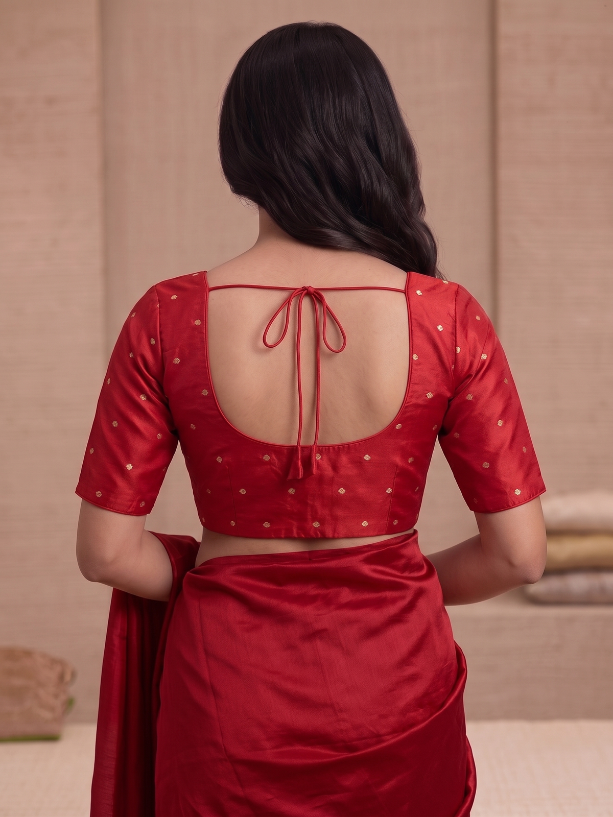 Red Embroidered Cotton Saree Blouse
