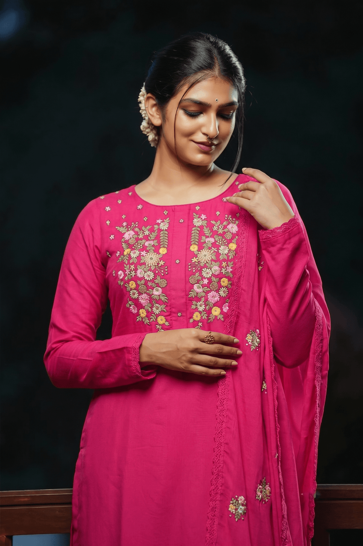 Embroidered Viscose Kurta Set with Dupatta