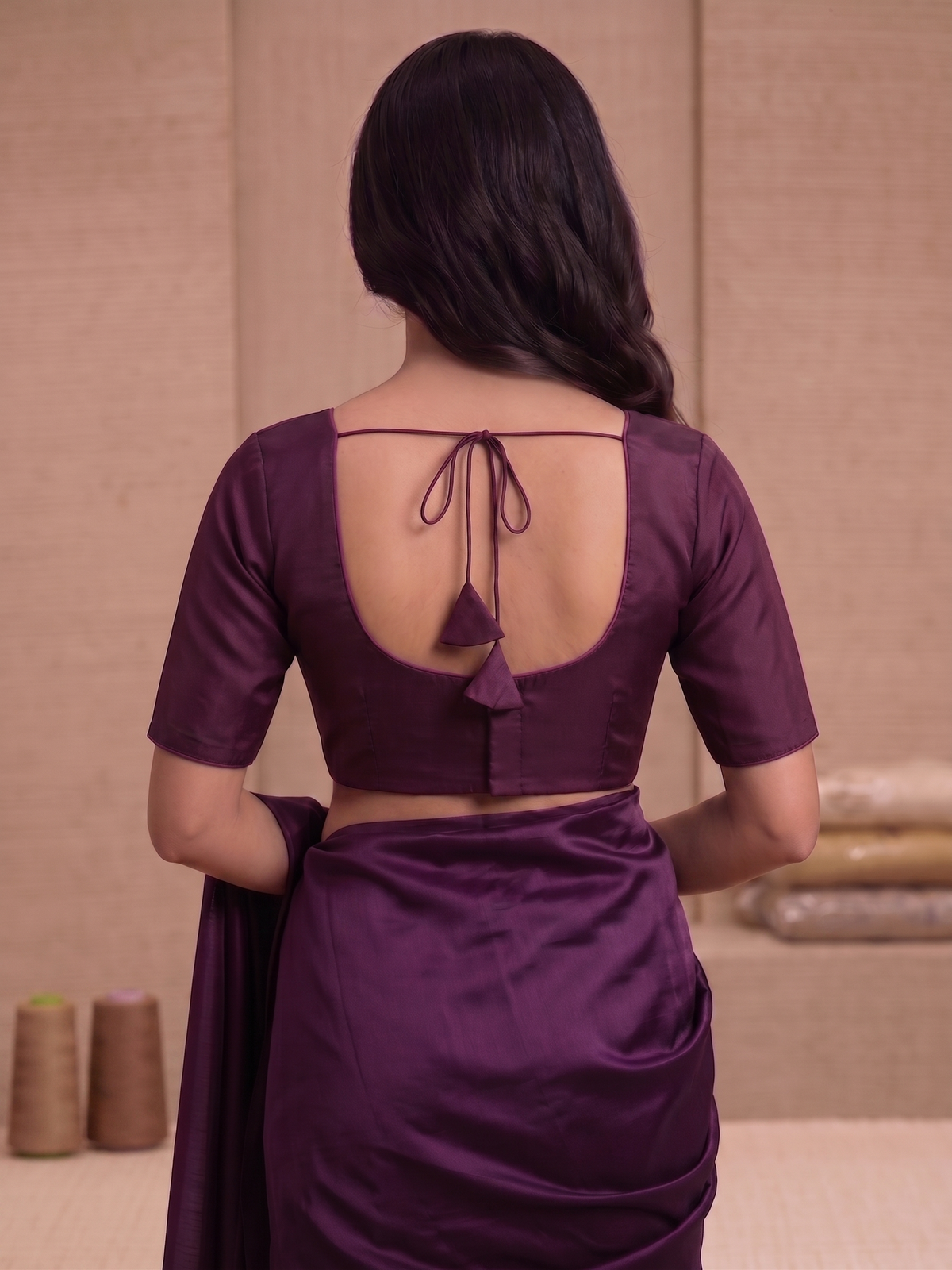 Purple Plain Cotton Saree Blouse