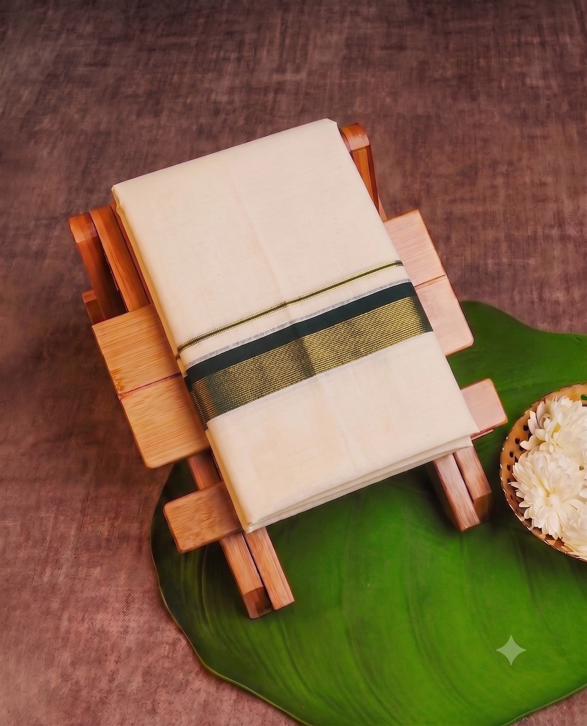 Classic Cream Kerala Mundu with Gold & Black kasavu  Border (Copy)