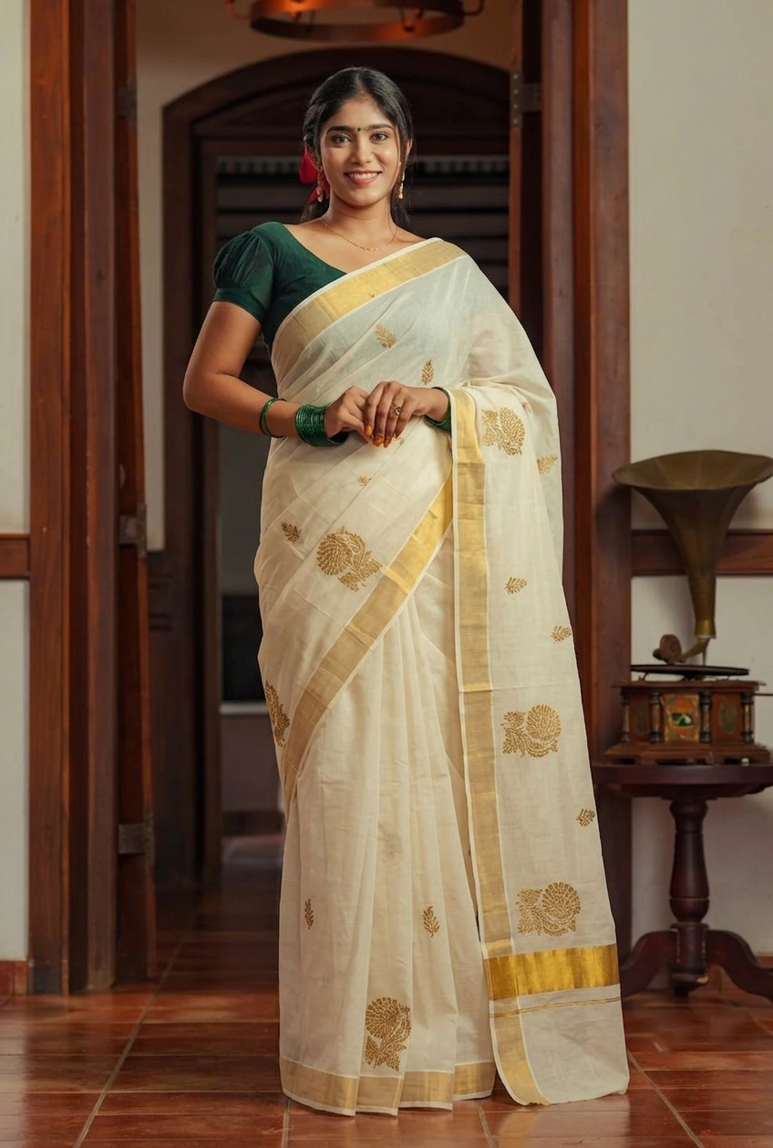 Set Saree with Kasavu Border