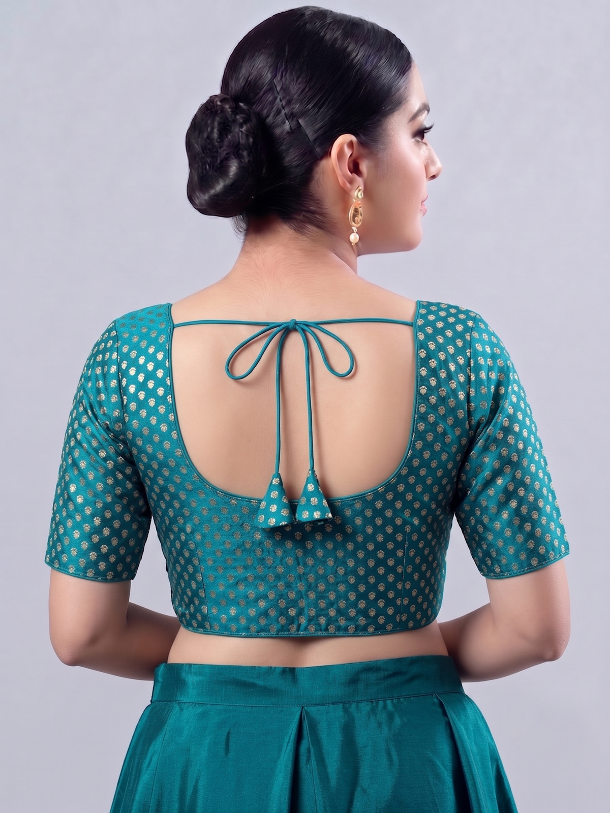 Teal Blue foil printed Saree Blouse