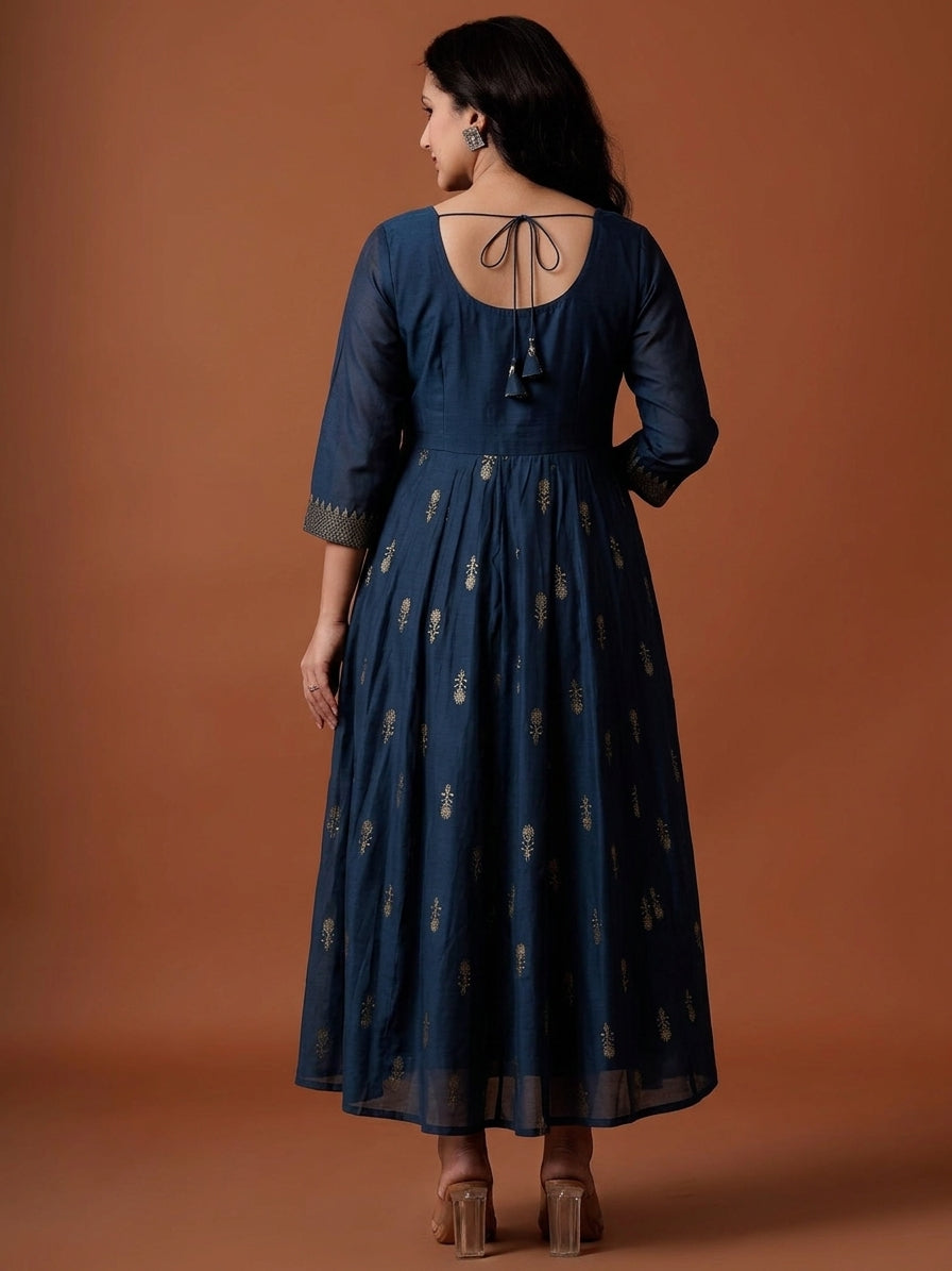 Navy Blue Embroidered Maxi Dress aromie