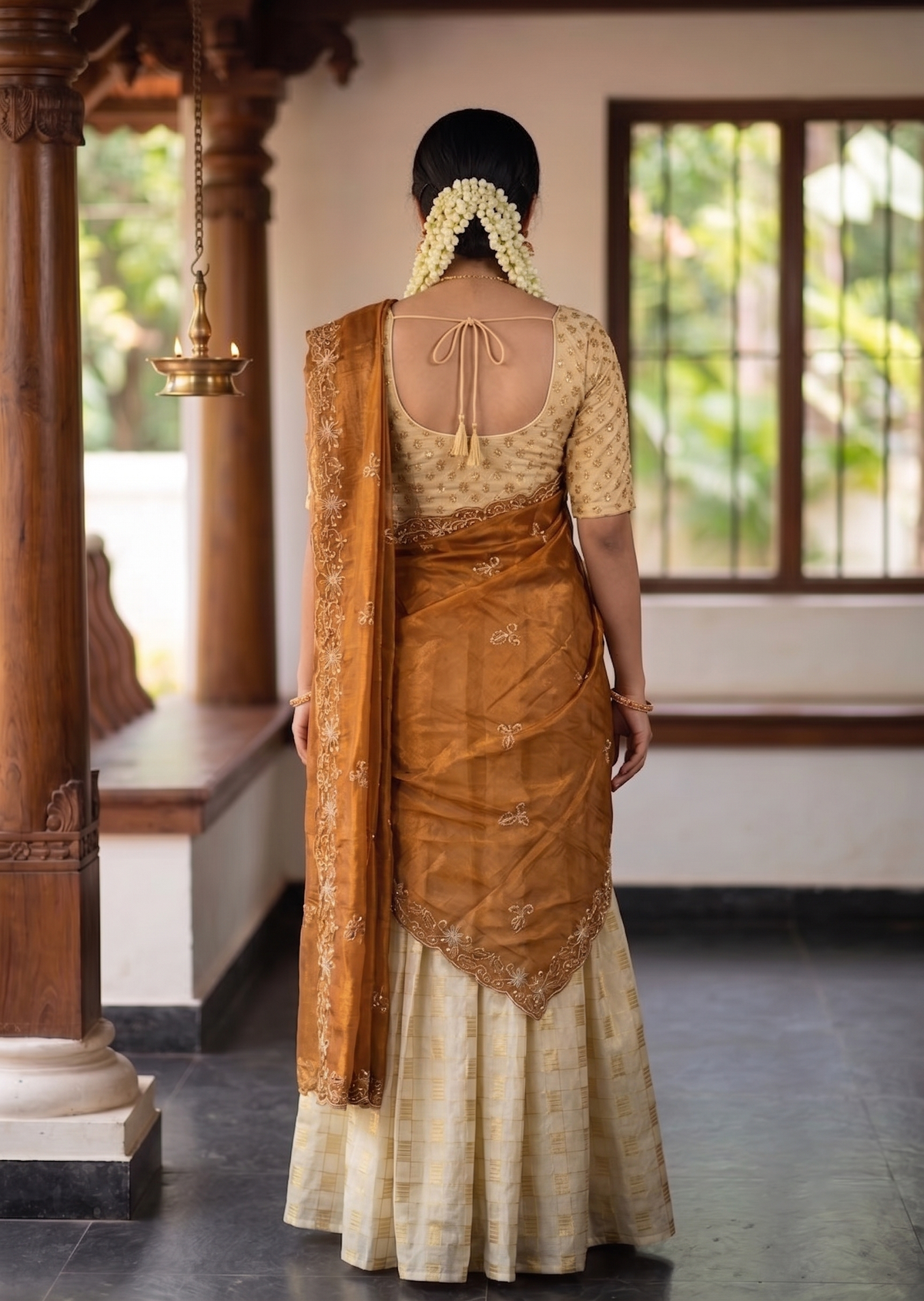 Ready-to-Wear Semi Silk Dhavani Set with Pavada and Stitched Blouse