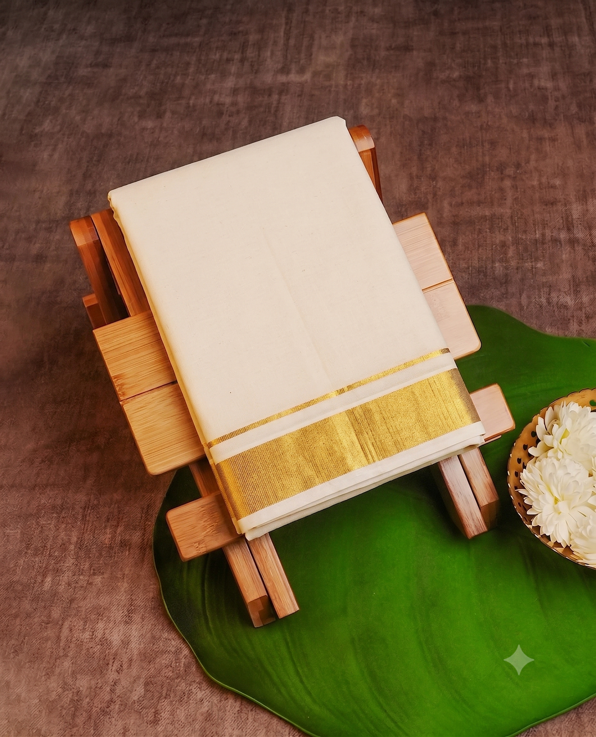 Classic Cream Kerala Mundu with Golden Kasavu Border