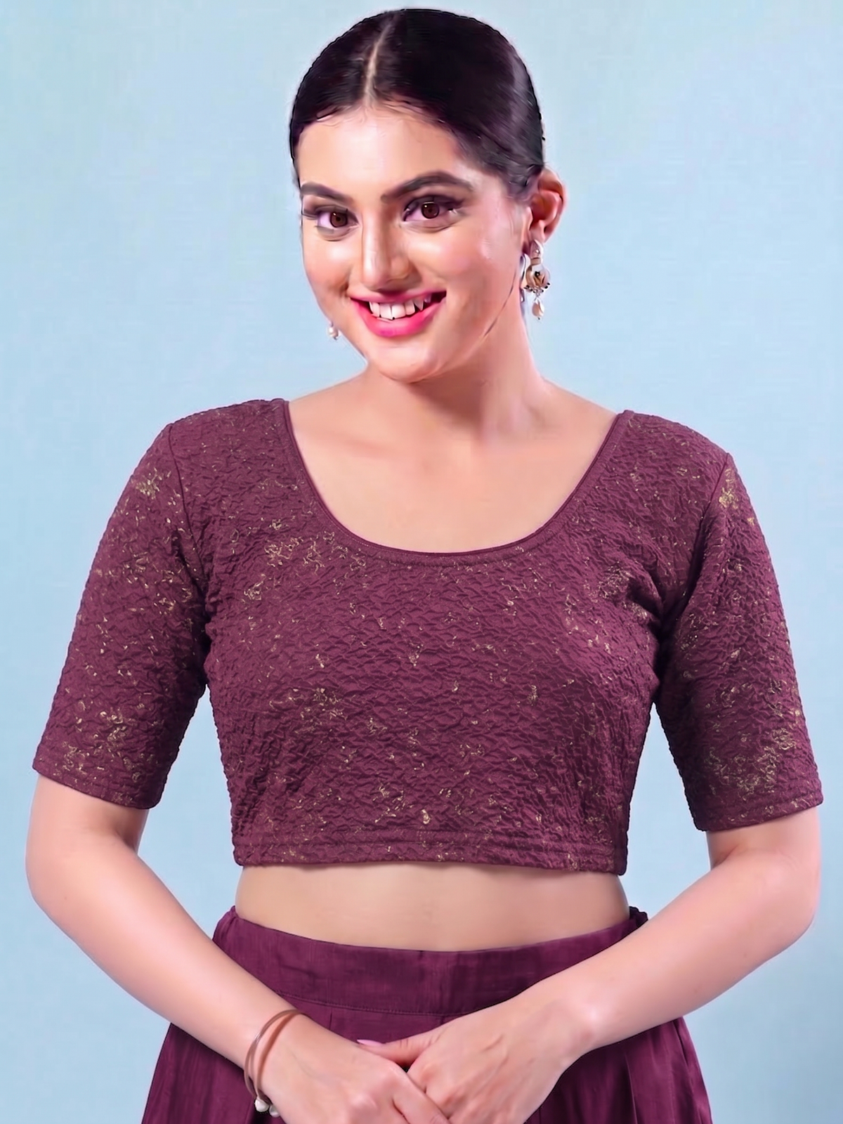 Purple   Stretchable Saree Blouse
