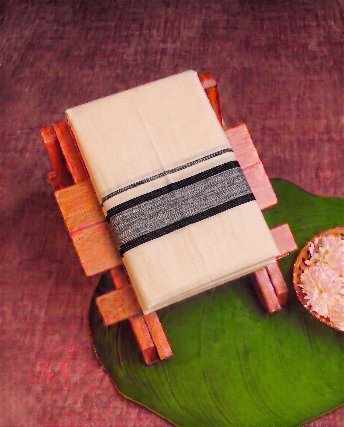 Classic Cream Kerala Mundu with black  Kasavu Border