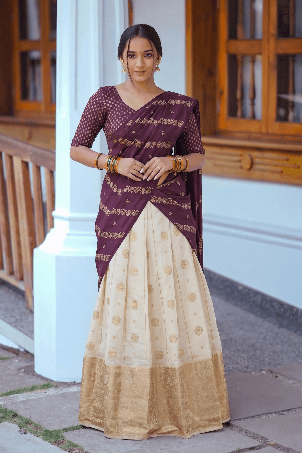 Ready-to-Wear Semi Silk Dhavani Set with Pavada and Stitched Blouse AROMIE