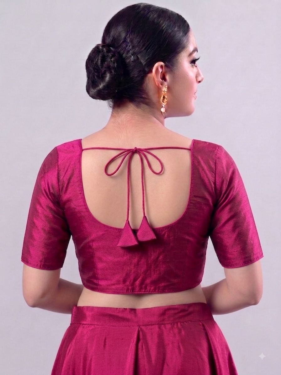 Purple  plain Saree Blouse with Elbow Sleeves (Copy) AROMIE | Affordable Indian Clothes & Dresses in Canada