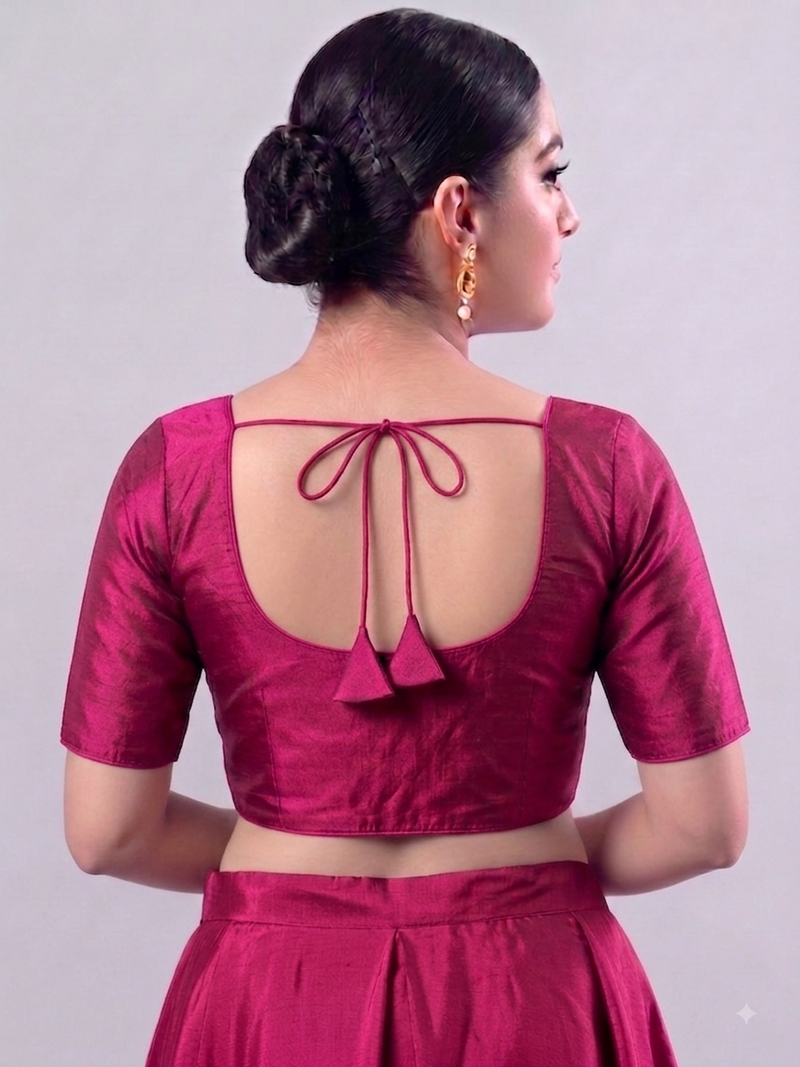 Purple  plain Saree Blouse with Elbow Sleeves (Copy) AROMIE | Affordable Indian Clothes & Dresses in Canada