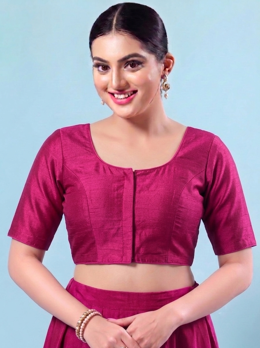 Purple  plain Saree Blouse with Elbow Sleeves (Copy) AROMIE | Affordable Indian Clothes & Dresses in Canada