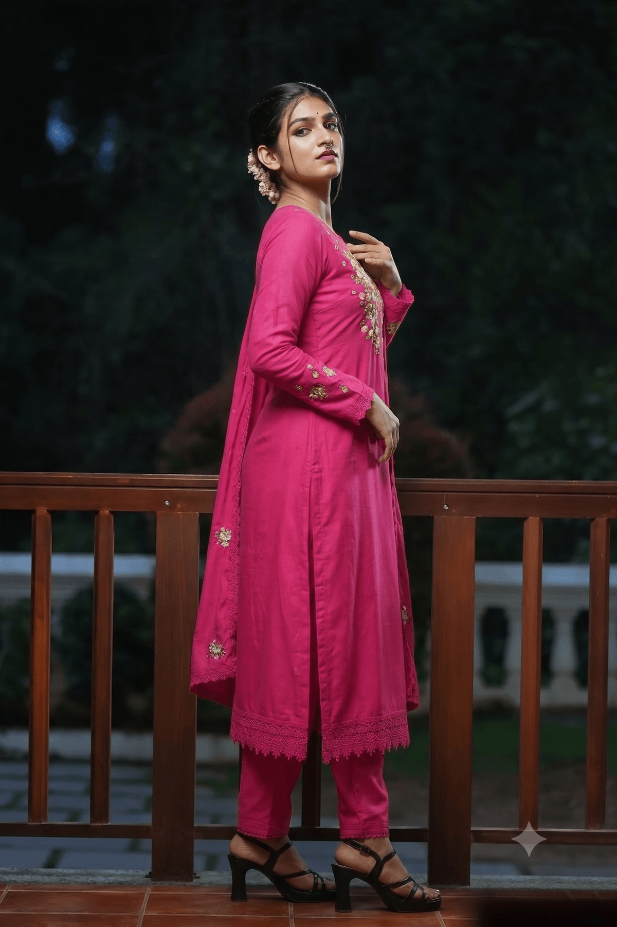 Embroidered Viscose Kurta Set with Dupatta
