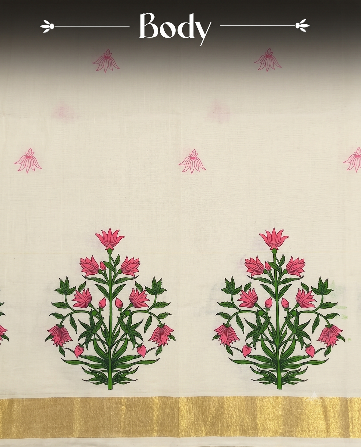 Kerala Heritage Cream Cotton Kasavu Saree with Colourful Floral Motifs